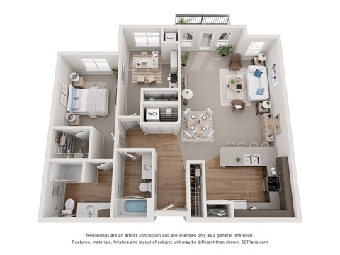 Floor plan for 2 beds, 2 baths, 1209 sqft